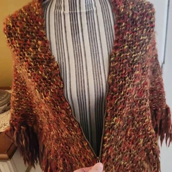 Handmade knitted rust and brown poncho women Small/Medium - Picture 7 of 8